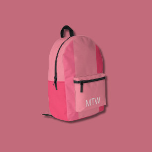 Einfache rosa Farbblöcke Weißes Monogramm Bedruckter Rucksack