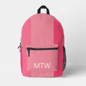 Einfache rosa Farbblöcke Weißes Monogramm Bedruckter Rucksack (Vorderseite)