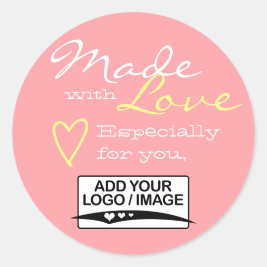 Einfache Rosa Farbe Made with Liebe Logo Template Runder Aufkleber (Vorderseite)