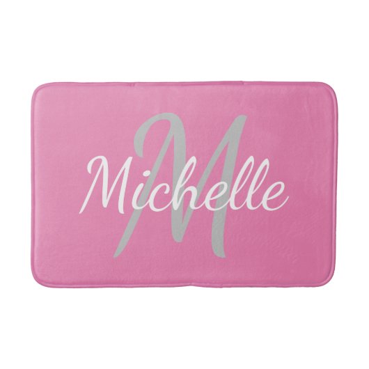Einfache rosa Fett Typografie und Name Monogram Badematte (Vorderseite)
