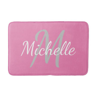 Einfache rosa fette Typografie & Namensmonogramm Badematte