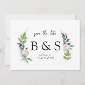 Einfache rosa Floral Monogramm Save the Date (Vorderseite)