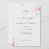 Einfache, rosa, florale Hochzeit Einladung (Vorderseite)