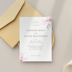 Einfache, rosa, florale Hochzeit Einladung
