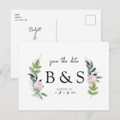 Einfache rosa florale Monogramm Hochzeit speichern Postkarte (Vorne/Hinten)