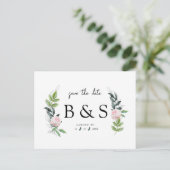 Einfache rosa florale Monogramm Hochzeit speichern Postkarte (Stehend Vorderseite)