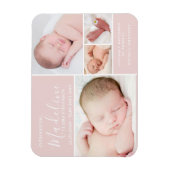 Einfache Rosa Foto Collage Baby Girl Birth Magnet (Vertikal)