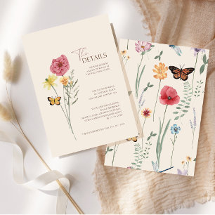 Einfache Rosa Gelbe Wildblume Hochzeitsdetails Begleitkarte