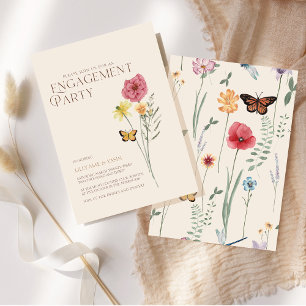 Einfache rosa gelbe Wildblumen-Verlobungsfeier Einladung