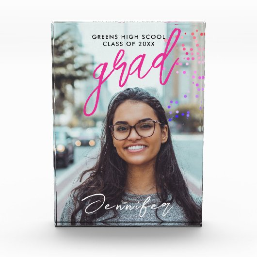 Einfache rosa Grad Klasse handgeschriebenes Typo-F Fotoblock (Vorderseite)