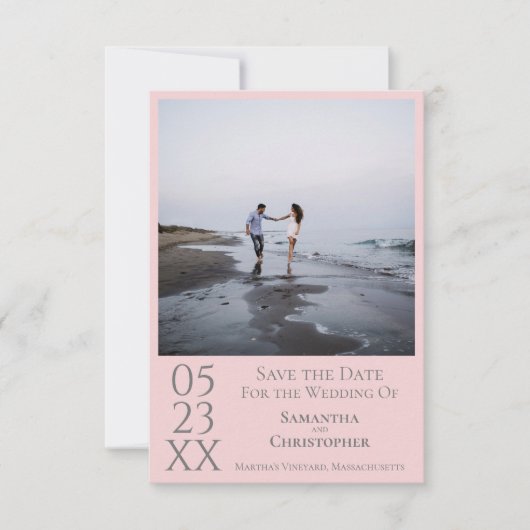 Einfache Rosa & Grau Moderne Minimalistische Foto Save The Date (Vorderseite)