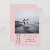 Einfache Rosa & Grau Moderne Minimalistische Foto Save The Date (Vorne/Hinten)