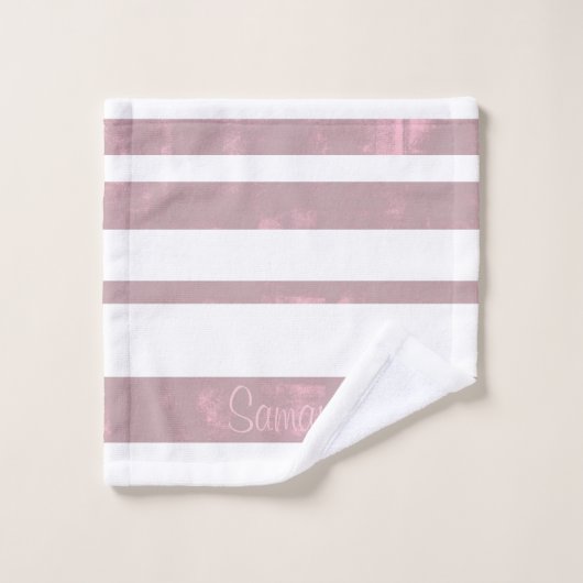 Einfache rosa graue Masche gestreift Ihren Namen w Badhandtuch Set (Waschlappen)