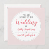 Einfache rosa, graue und weiße Hochzeit Einladung (Vorne/Hinten)