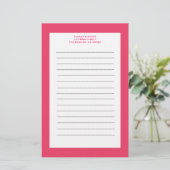Einfache rosa Grenze Briefpapier (Stehend Vorderseite)