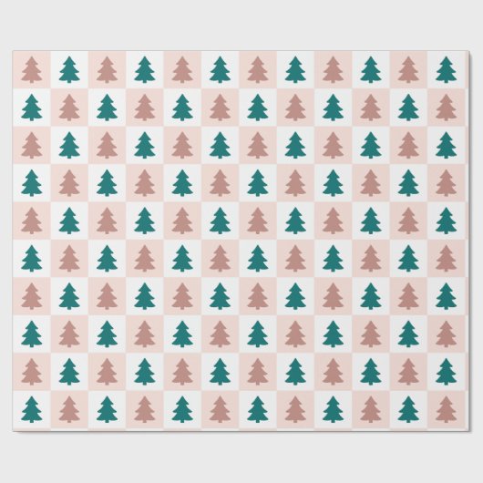 Einfache rosa grüne Weihnachtsbaummuster Geschenkpapier (Flach)
