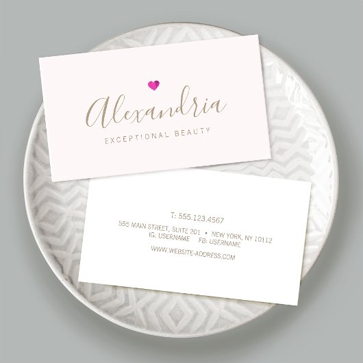 Einfache rosa Herz handgeschriebene Skriptkalligra Visitenkarte