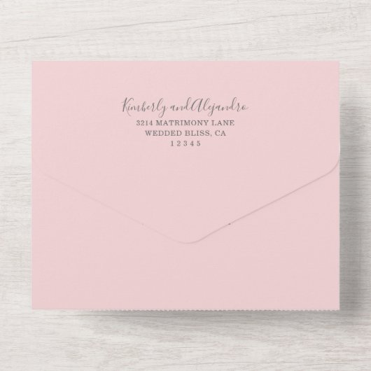 Einfache rosa Herz Moderne Hochzeit All In One Einladung (Rückseite)