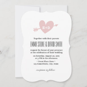 Einfache rosa Herz- und Pfeil-Liebe Hochzeitseinla Einladung