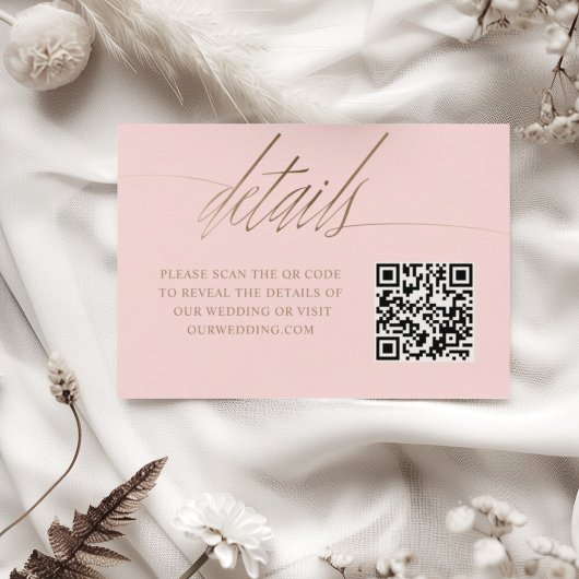 Einfache Rosa & Imitats Gold QR Hochzeitsdetails Begleitkarte