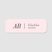 Einfache rosa Initialen reinigen Pastell Namensschild (Vorderseite)