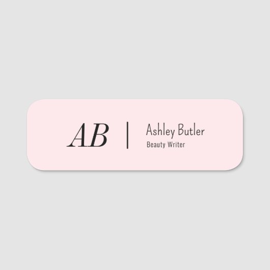 Einfache rosa Initialen reinigen Pastell Namensschild (Vorderseite)