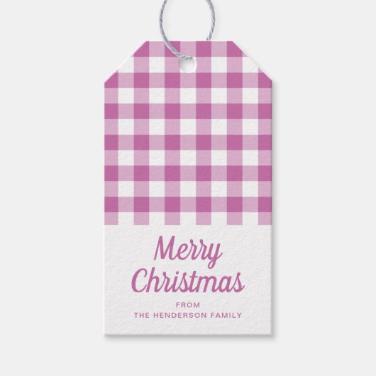 Einfache rosa Karierte Schrift Frohe Weihnachten Geschenkanhänger (Vorderseite)