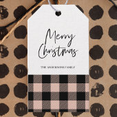 Einfache, rosa, Karierte und fröhliche Weihnachtsg Geschenkanhänger
