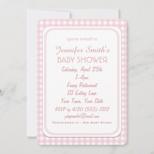 Einfache Rosa Karo Kinderdusche Einladungen (Vorderseite)