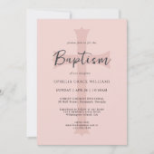 Einfache rosa Kreuz Christliche Taufe mit Foto Einladung (Vorderseite)