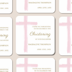 Einfache rosa Kreuz-Taufe Danksagung Quadratischer Aufkleber