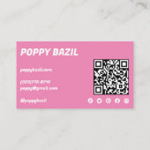 Einfache rosa Kurven Ordnung Danke SozialQR Code Visitenkarte (Rückseite)