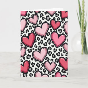 Einfache rosa Leopard-Herzen-Karte Karte