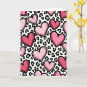 Einfache rosa Leopard-Herzen-Karte Karte (Gelbe Blume)