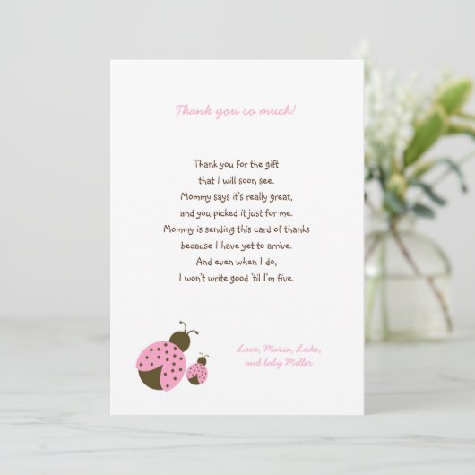 Einfache rosa Marienkäfer-Babyparty danken Ihnen Dankeskarte (Stehend Vorderseite)