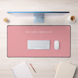 Einfache rosa Minimalistische Monogrammabteilung Schreibtischunterlage