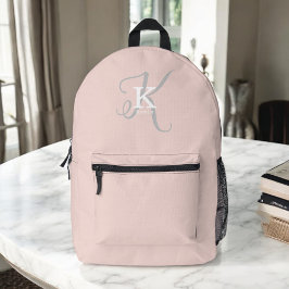 Einfache Rosa mit stylischer Monogram Typografie Bedruckter Rucksack