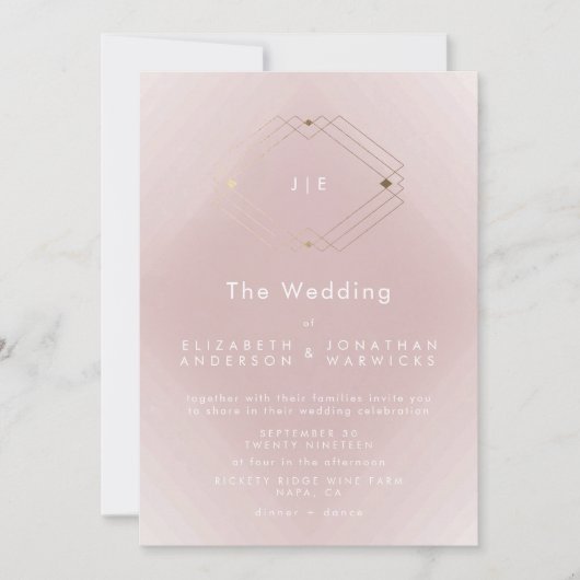 Einfache rosa moderne geometrische Hochzeit Einladung (Vorderseite)