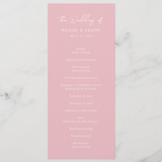 Einfache rosa Moderne Hochzeit Programm (Vorderseite)