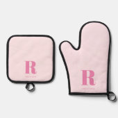 Einfache rosa Moderne Monogramm Ofenhandschuh & Topflappen-Set (Vorderseite)