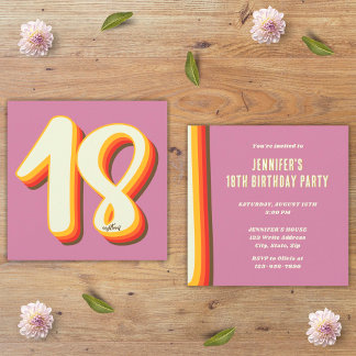 Einfache rosa Moderne Retro Groovy 18. Geburtstag Einladung