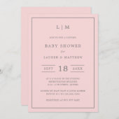 Einfache rosa Monogram Girl Couples Kinderdusche Einladung (Vorne/Hinten)