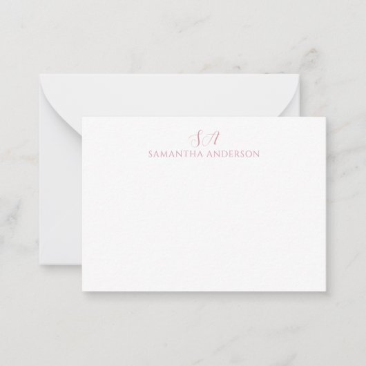 Einfache rosa Monogramm flache Note Card Mitteilungskarte (Vorderseite)