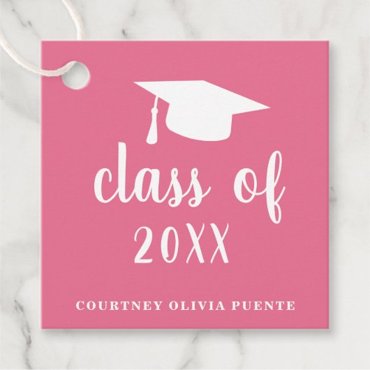 Einfache rosa Mortar Board Moderner Abschluss Geschenkanhänger (Vorderseite)