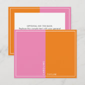 Einfache Rosa Orange Farbblock Girl-Boutique Mitteilungskarte (Vorne/Hinten)