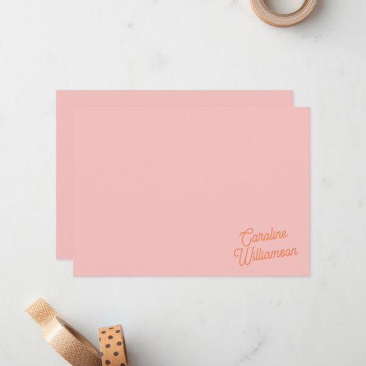 Einfache rosa-orange Schrift personalisierte Korre Mitteilungskarte (Vorderseite/Rückseite Beispiel)