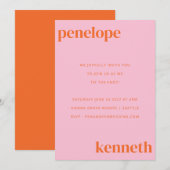 Einfache rosa Orangefarbene Moderne Hochzeit in ei Einladung (Vorne/Hinten)