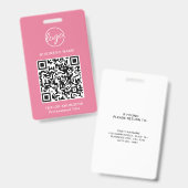 Einfache rosa QR-Code Mitarbeiter-ID Ausweis (Vorder- & Rückseite)