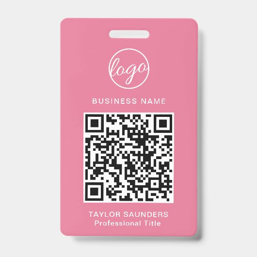 Einfache rosa QR-Code Mitarbeiter-ID Ausweis (Vorderseite)