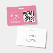 Einfache rosa QR-Code Mitarbeiter-ID Ausweis (Vorder- & Rückseite)